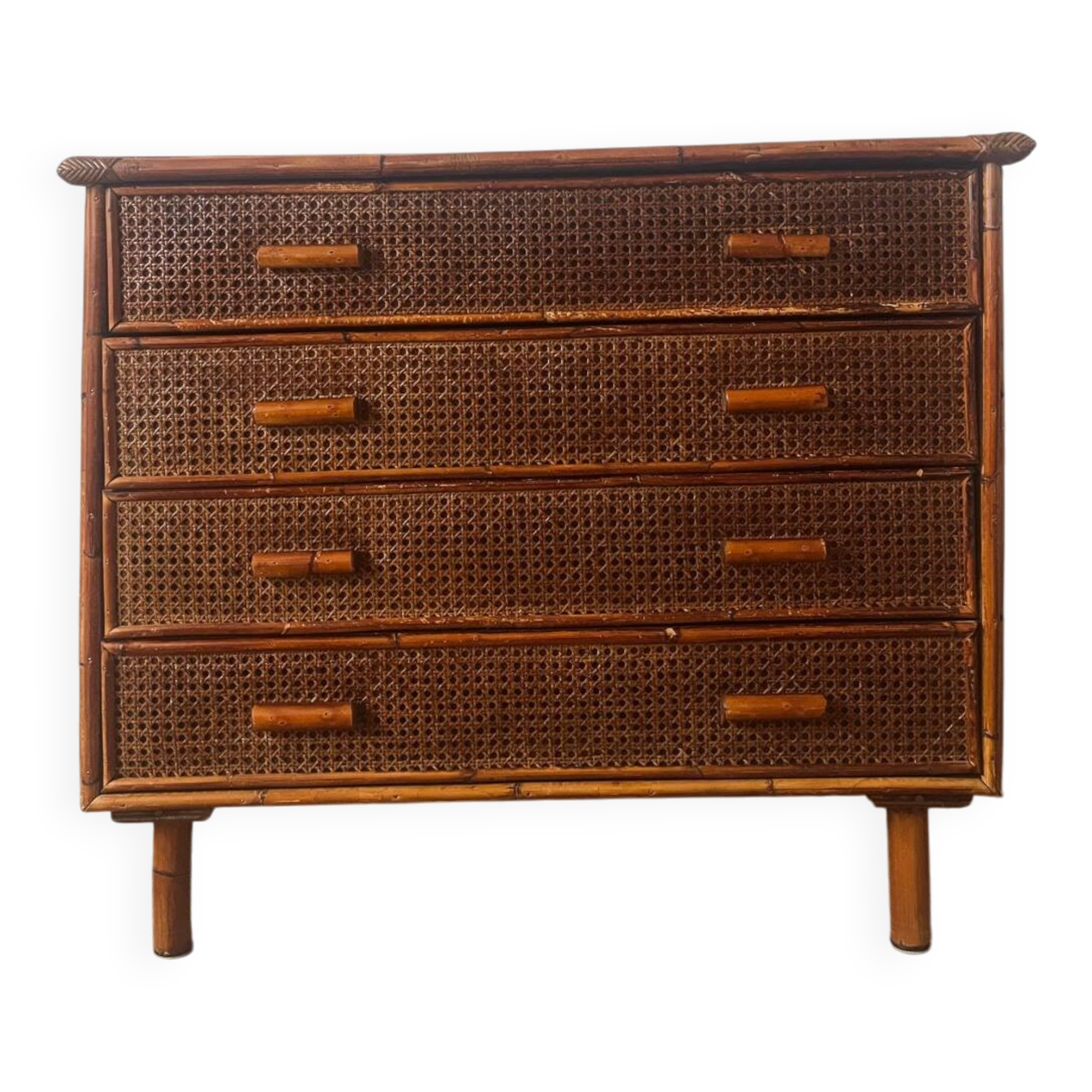Vintage rattan chest of drawers with 4 drawers