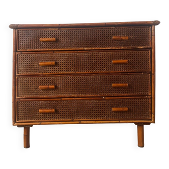 Vintage rattan chest of drawers with 4 drawers
