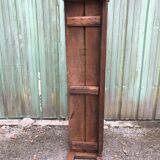 Duo of old solid oak benches with backs and armrests.
