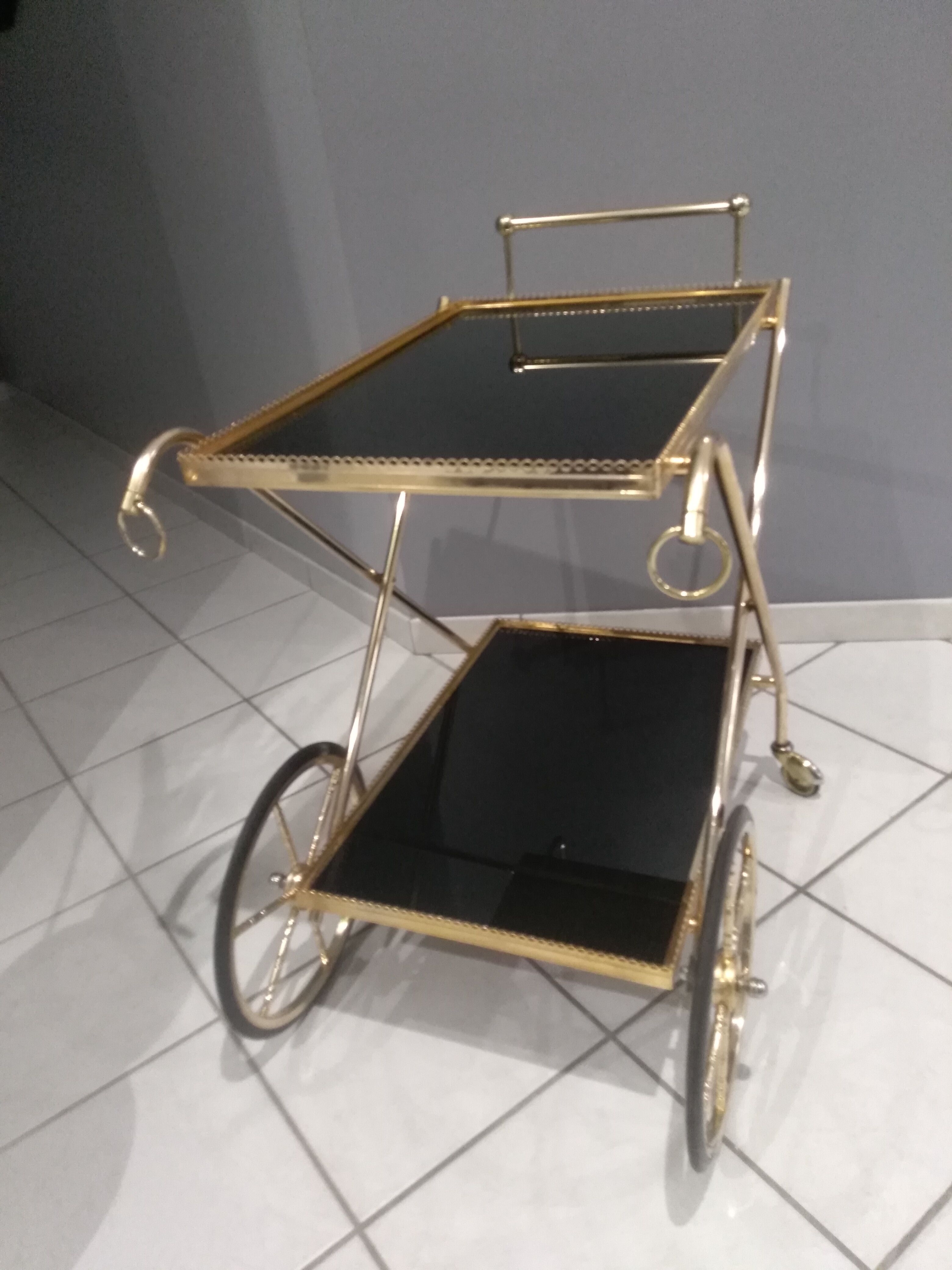 Vintage brass rolling side table, SGDG 1976