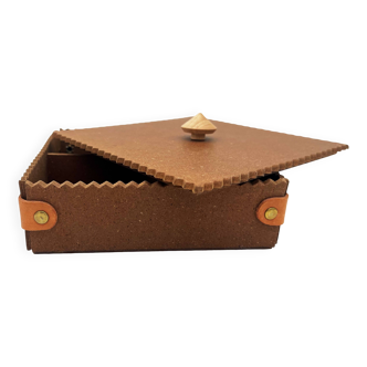 Boite à bijoux en cuir et bois - design 1990's