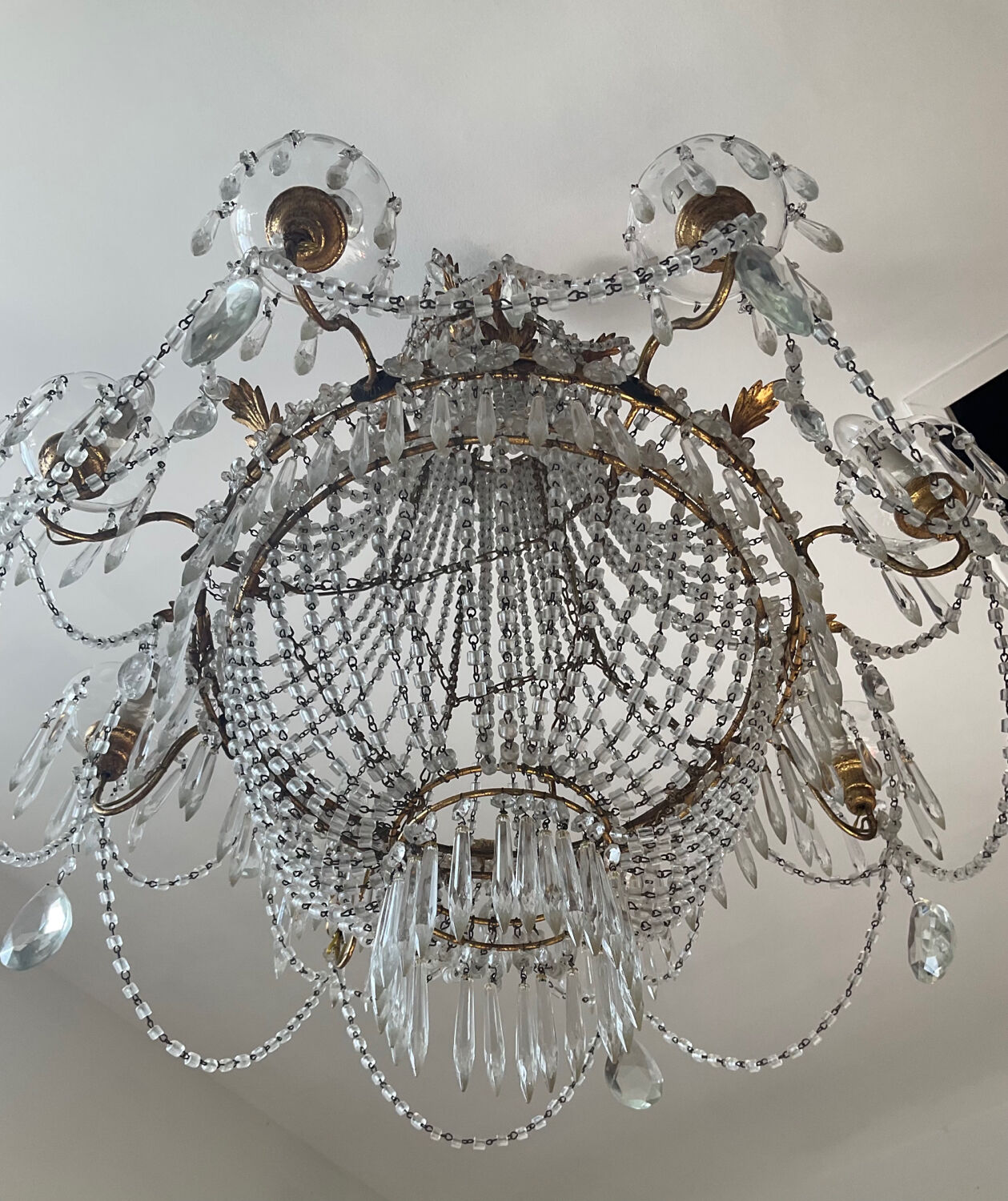 Large Montgolfière chandelier with crystal drops