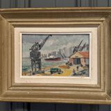 Oil on canvas by Charles Maillard the port of Nantes 20th century
