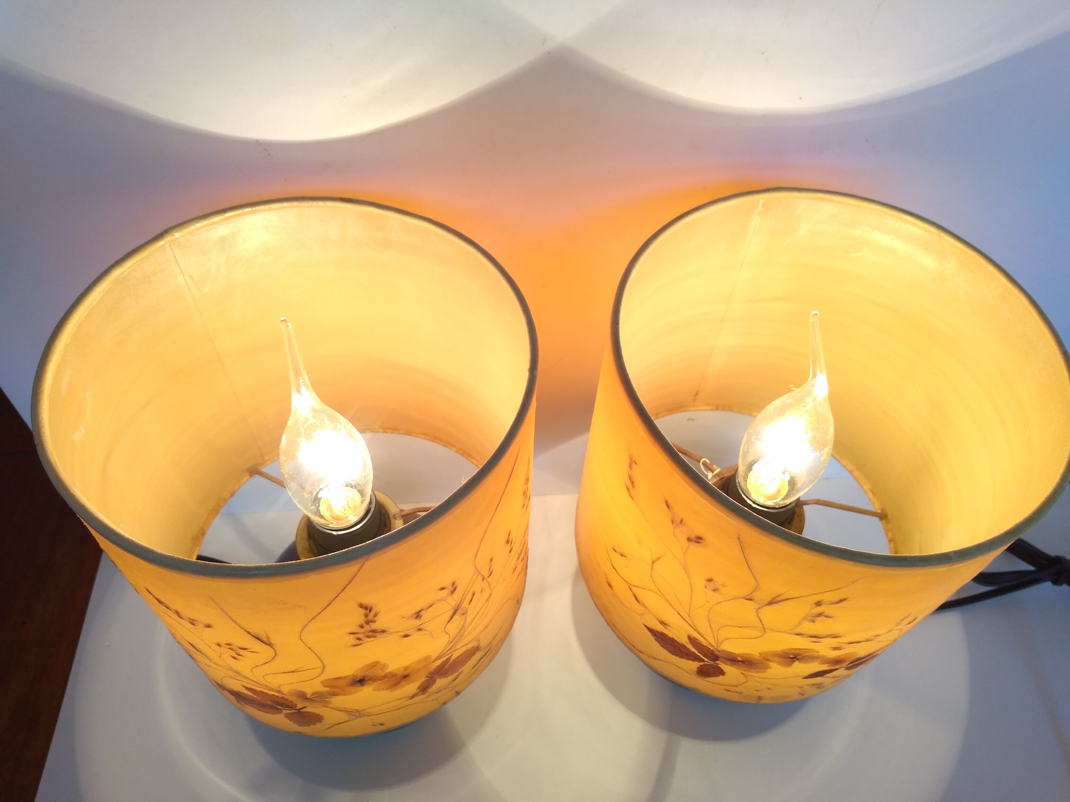 Paire de lampes en grès 70 abat-jour inclusion fleurs séchées