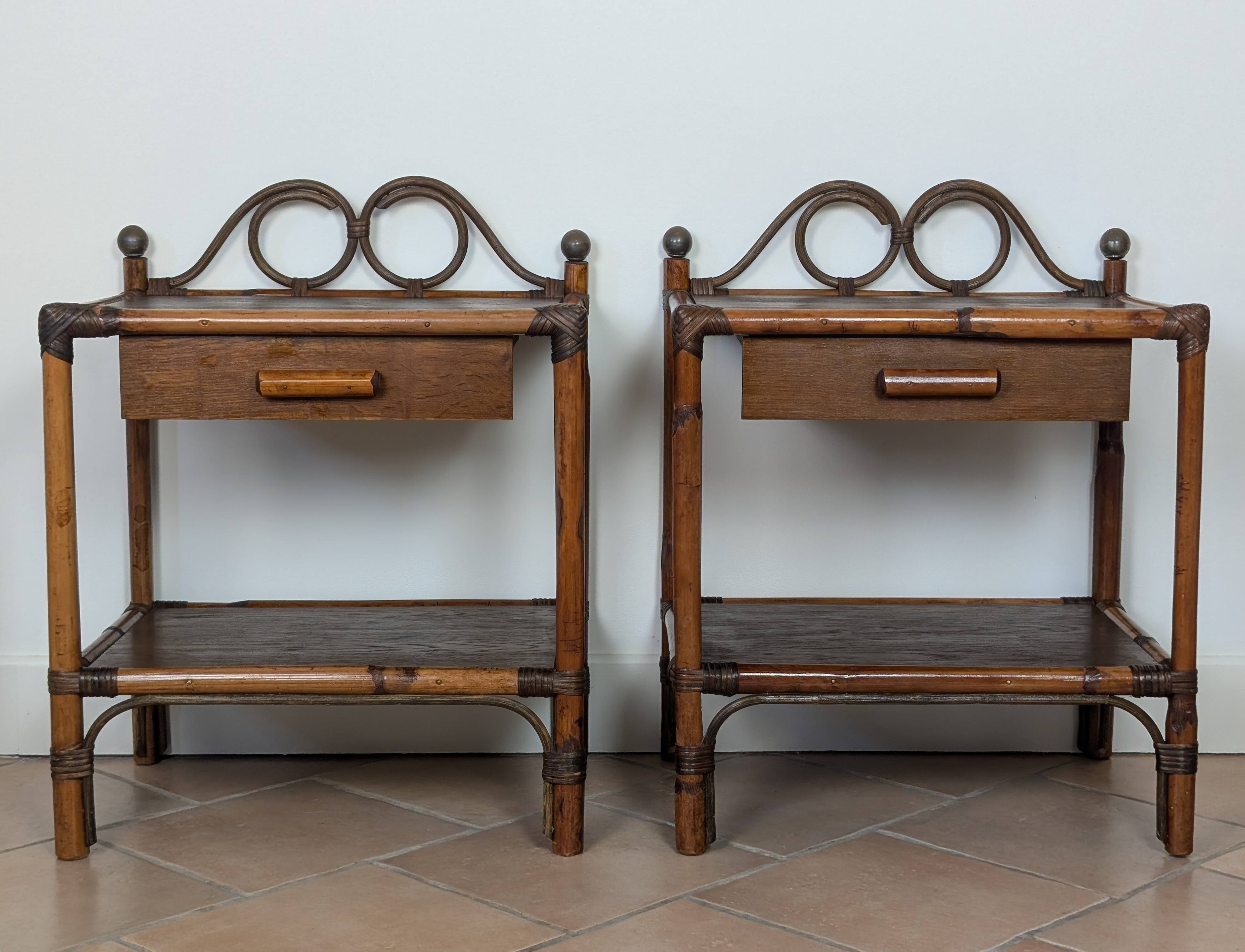 Pair of rattan bedside tables