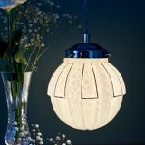 Vintage art deco globe pendant light in white and silver Clichy glass