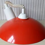 Italian pendant lamp rises & falls in red & orange lacquered metal, circa 1970