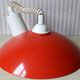 Italian pendant lamp rises & falls in red & orange lacquered metal, circa 1970