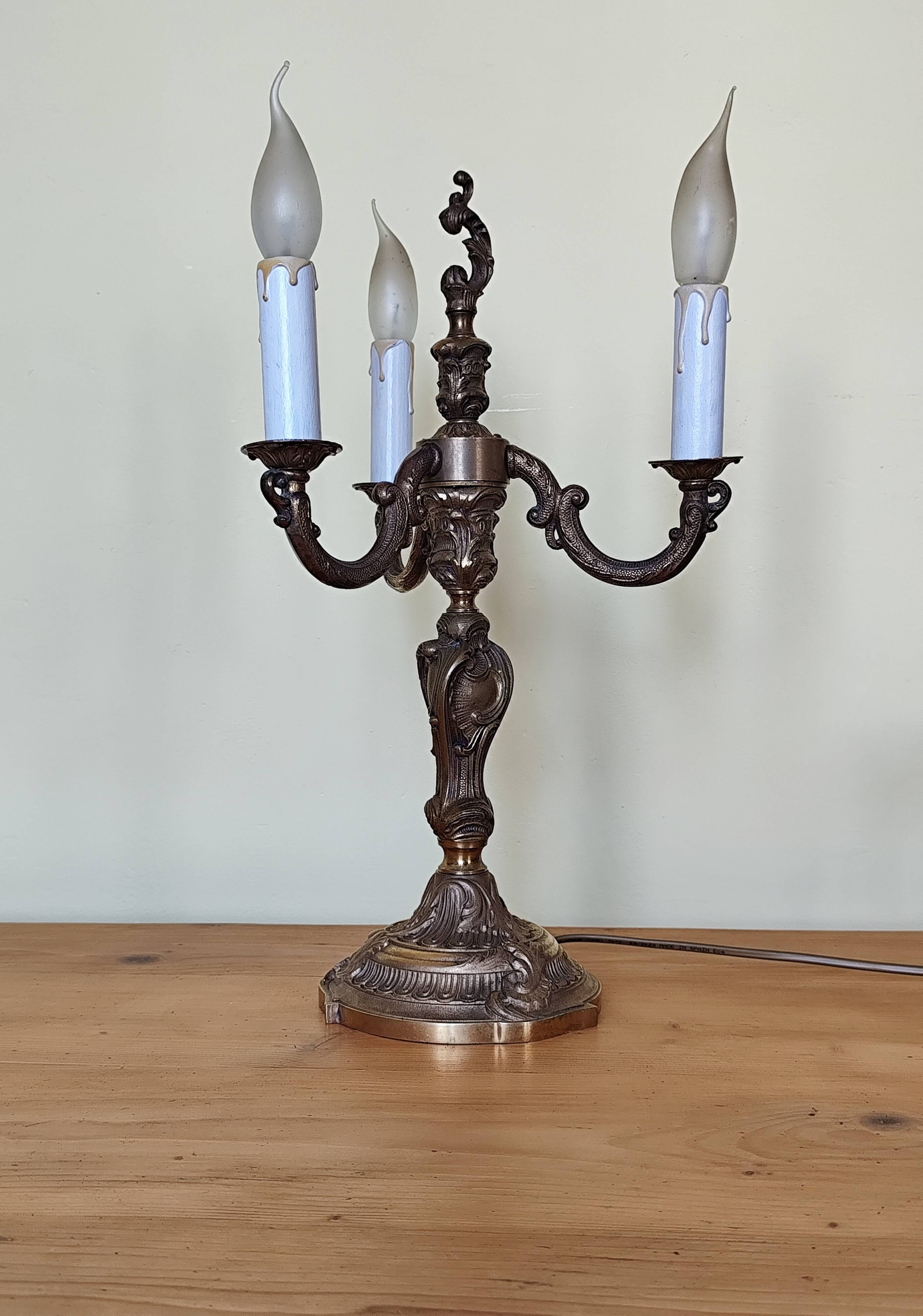 bronze 3-light chandelier, rococo style desk lamp