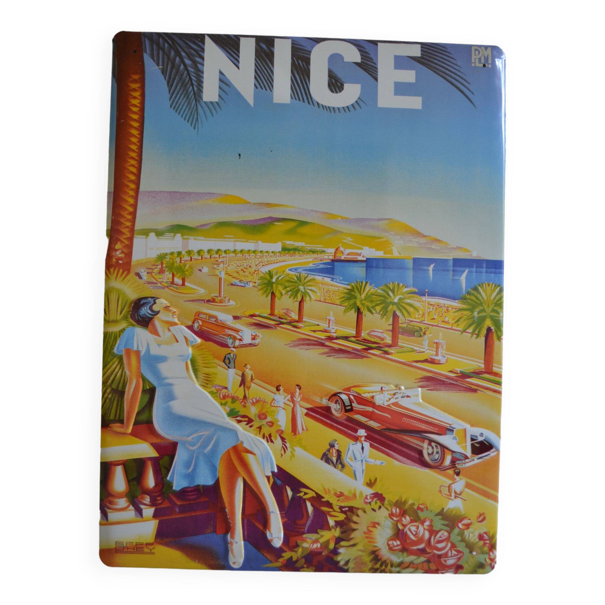 Plaque tôle lithographiée publicitaire vintage Nice