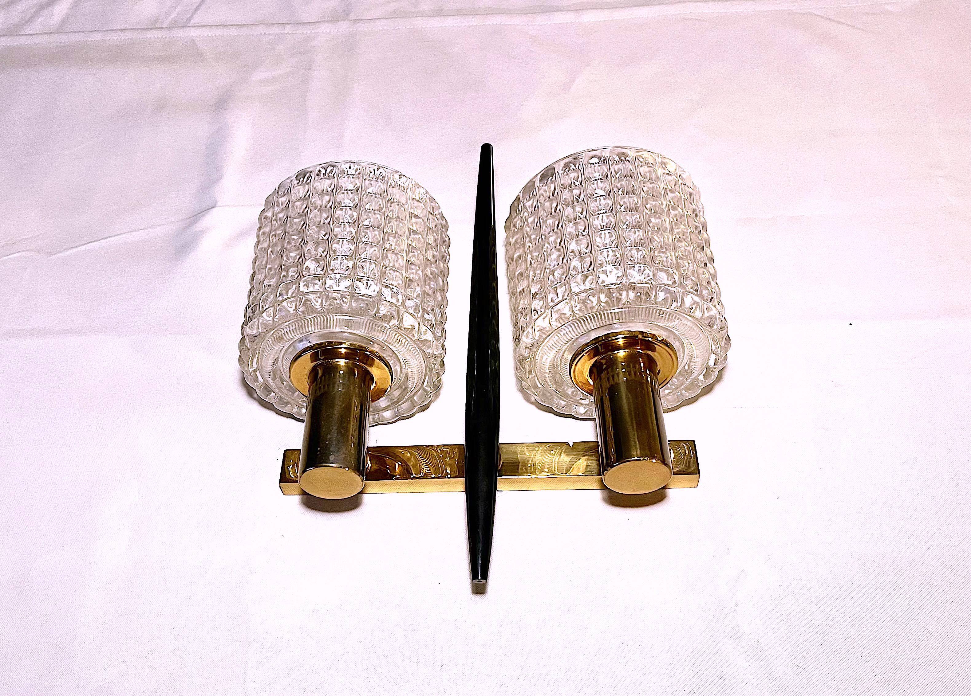 Carl fagerlund, wall lamp, brass & crystal, by , mid-century sweden