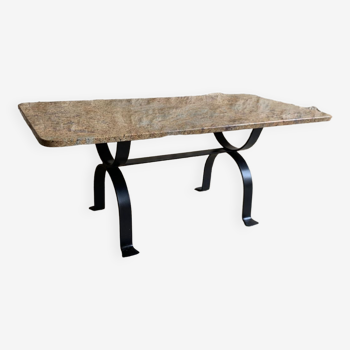 Iron and travertine coffee table