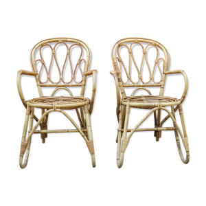 Paire fauteuils rotin