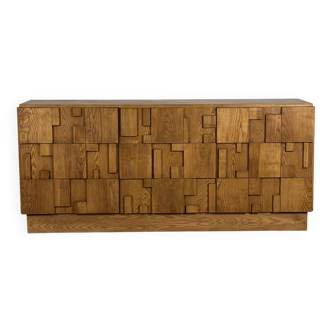 Brutalist Ashwood Sideboard with Sculptural Geometric Front