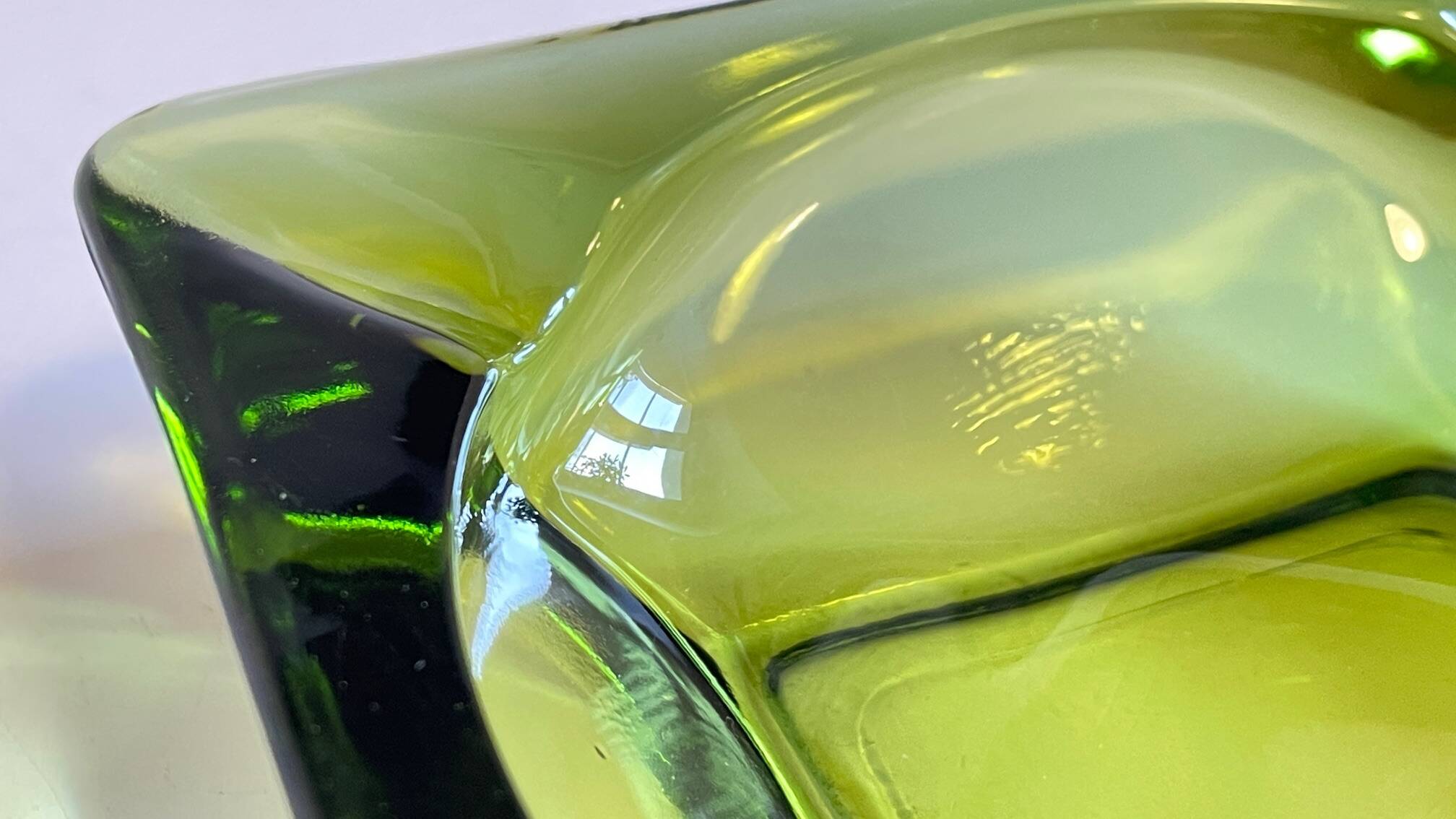 Geometric Glass Ashtray Vintage Green