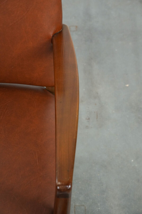 Bureau/chaise d'appoint vintage scandinave en bois et cuir de vache des années 60/70