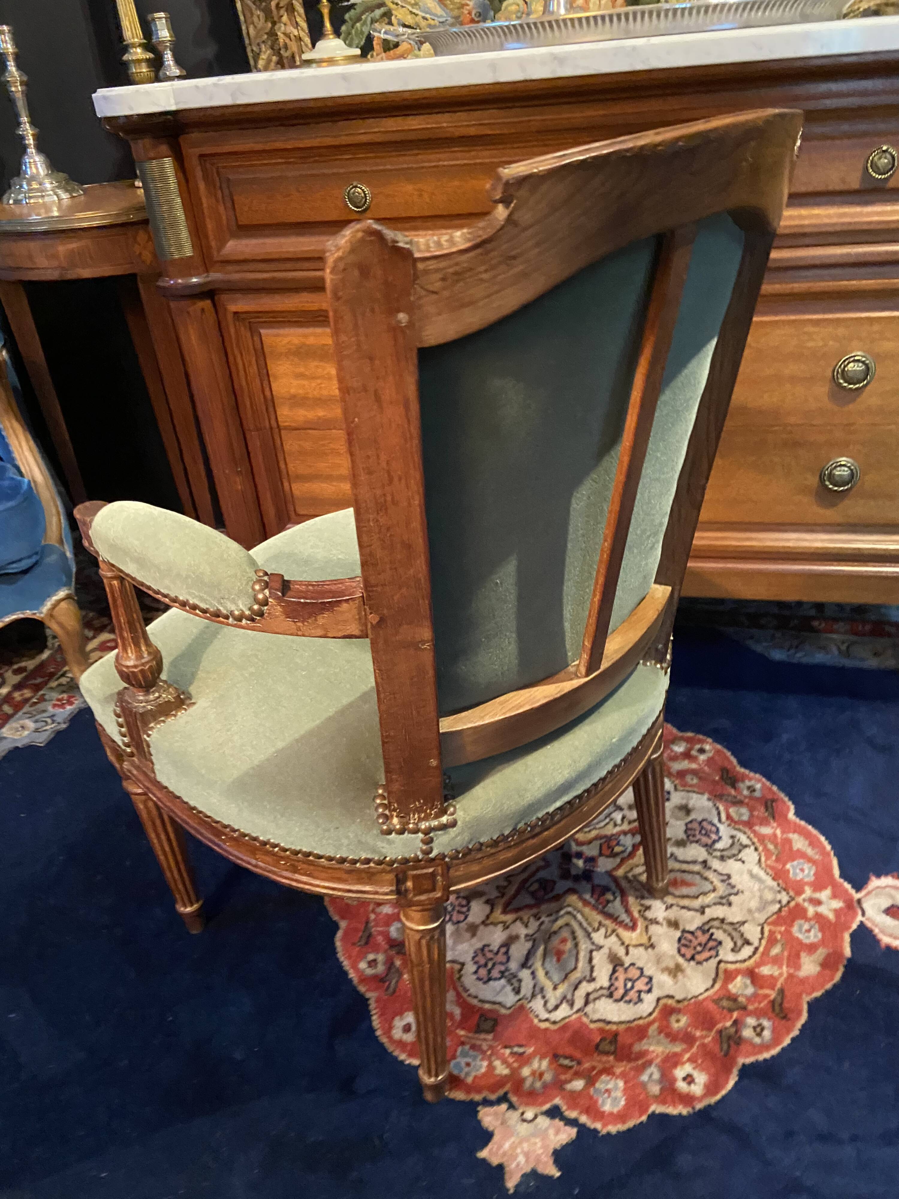 18th century Louis XVI green velvet cabriolet armchair