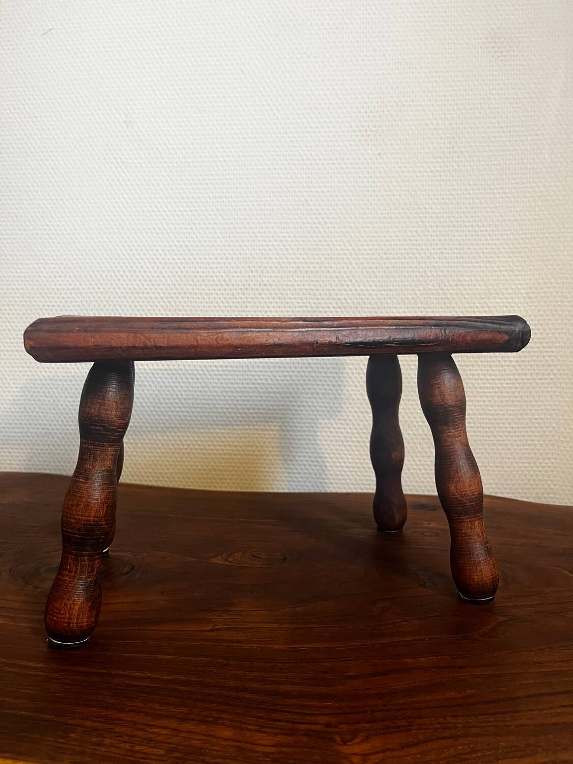 Duo of small benches, stools, wooden footrests from the 1950s