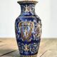 Antique baluster vase in Gien earthenware with blue Renaissance decoration - H: 26 cm