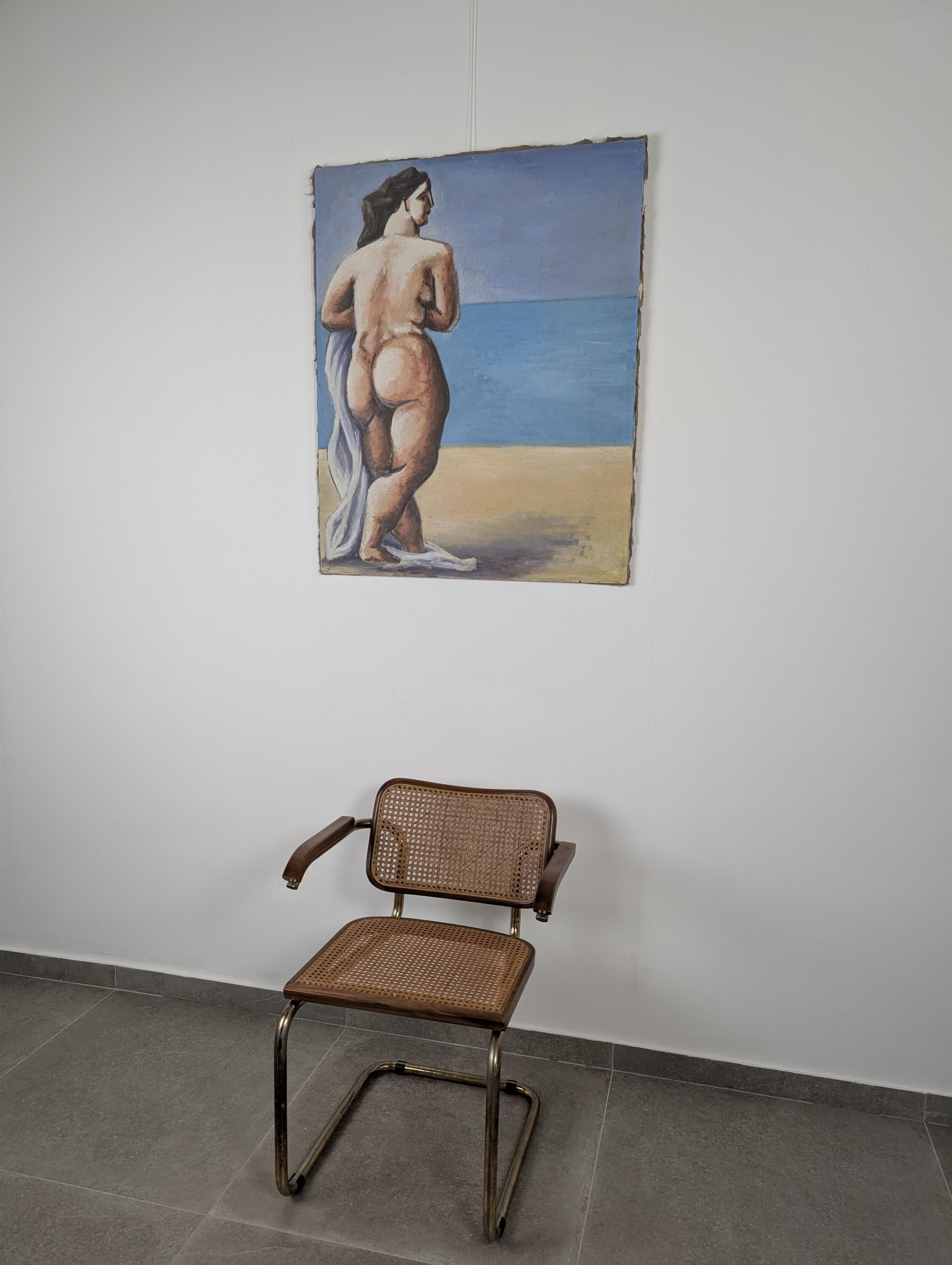 Large format modern art oil painting, female figure on the beach, 20th century