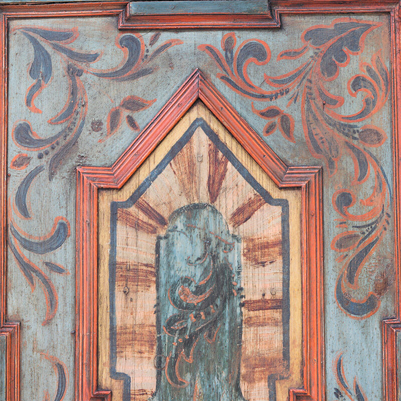 Rustic Weathered Farmhouse Folk Art Painted Bridal Cabinet from 1798