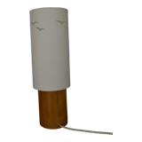Solid wood lamp and white lampshade with bird pattern