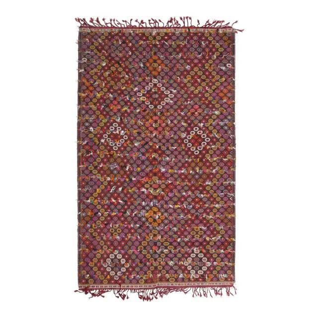1970s Vintage Turkish Oushak Handmade Wool Cotton Red Area Rug 182x288