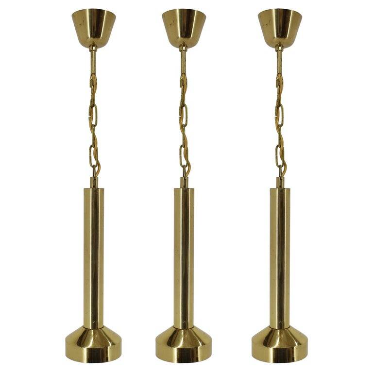 Set of three design small brass midcentury pendants, 1970s