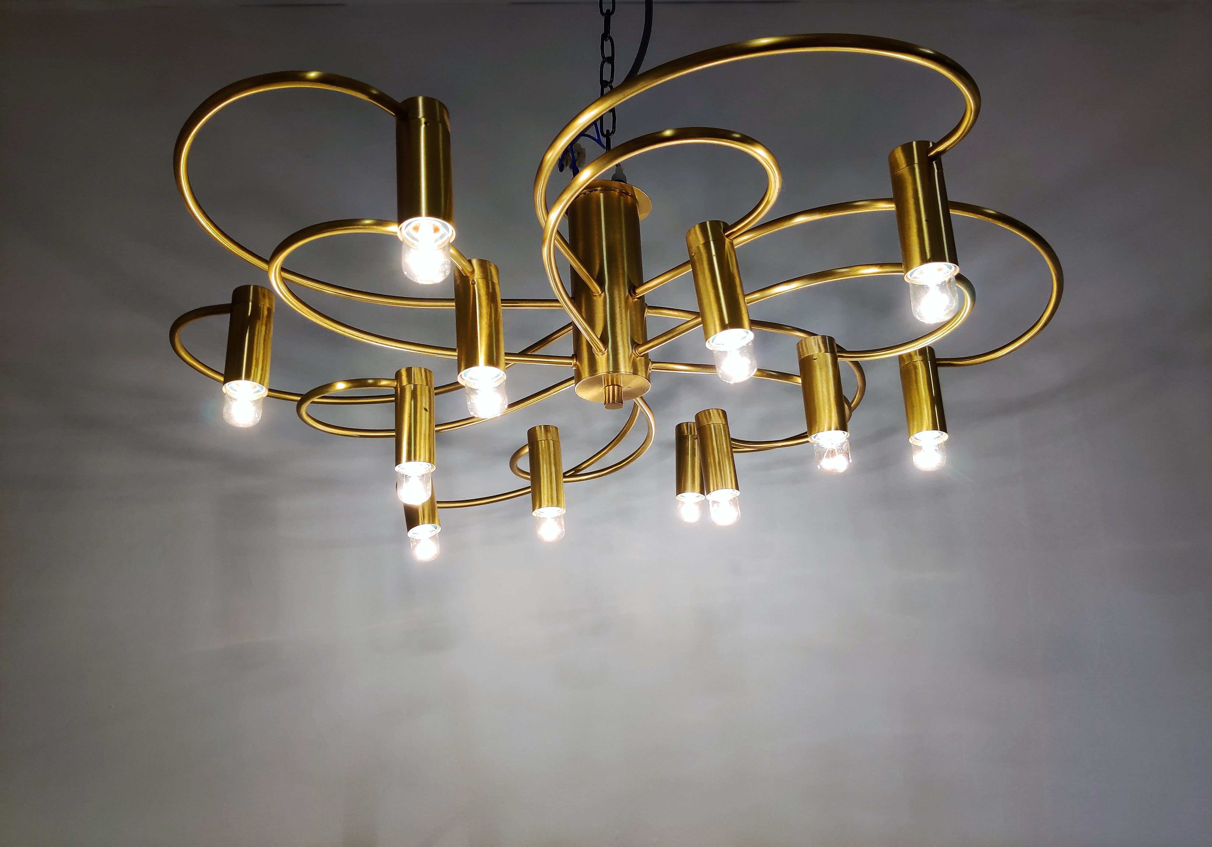 Vintage brass flush mount chandelier, 1970s