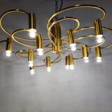 Vintage brass flush mount chandelier, 1970s