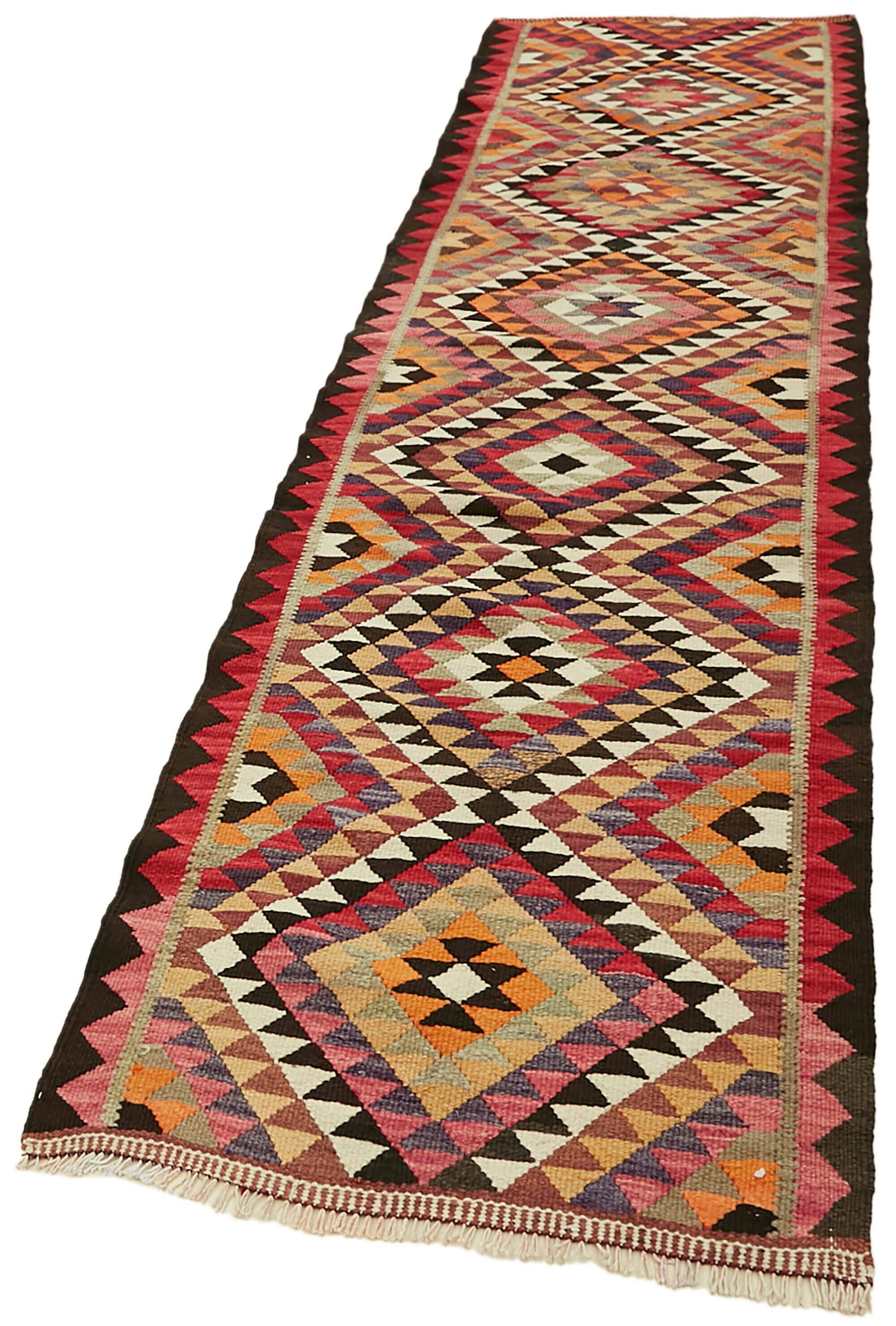 Turkish Handwoven Vintage Herki Kilim 90 cm x 332 cm