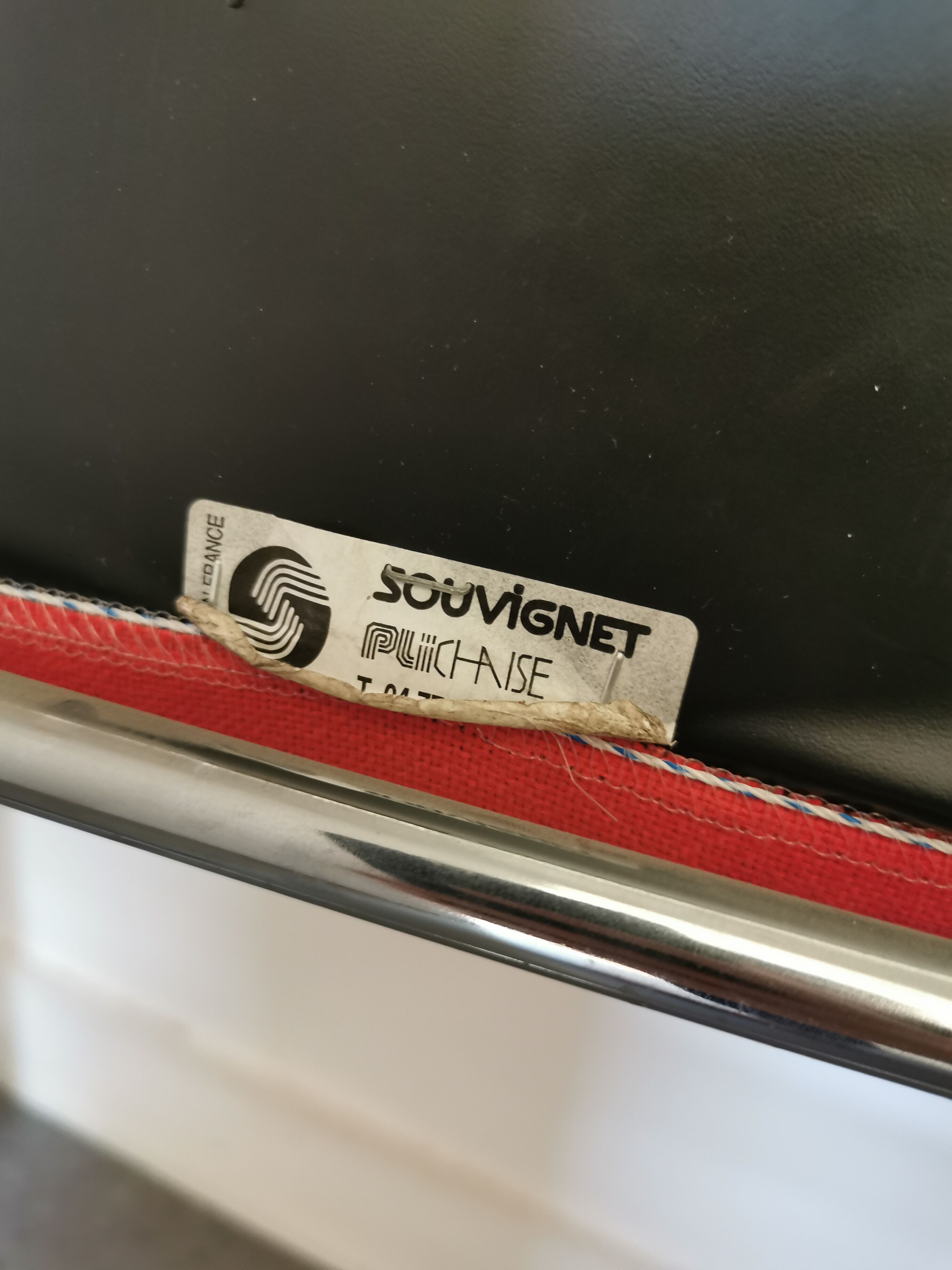 4 red and chrome folding chairs, Plichaise by Souvignet, France, 1970