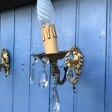 Vintage French Crystal Wall Sconces: Victorian Bronze & Brass Pair