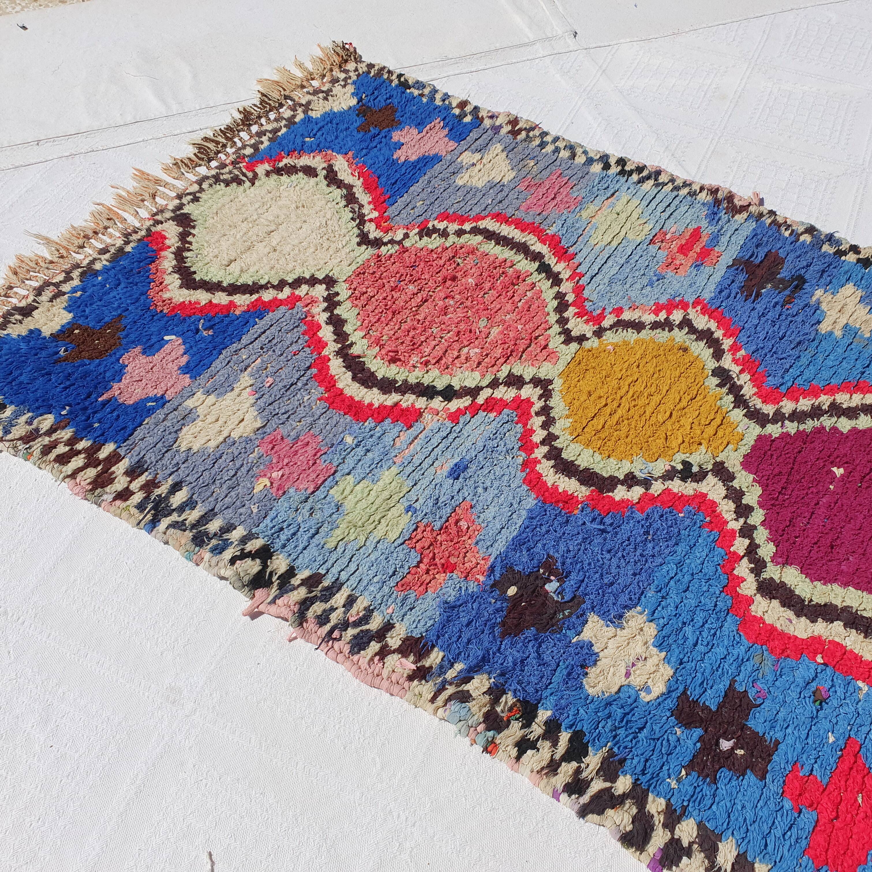 Moroccan blue Berber hallway rug hand-woven 250 x 80 cm