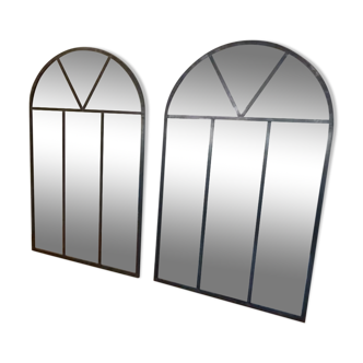 Set of 2 recycled industrial cast iron windows with mirror