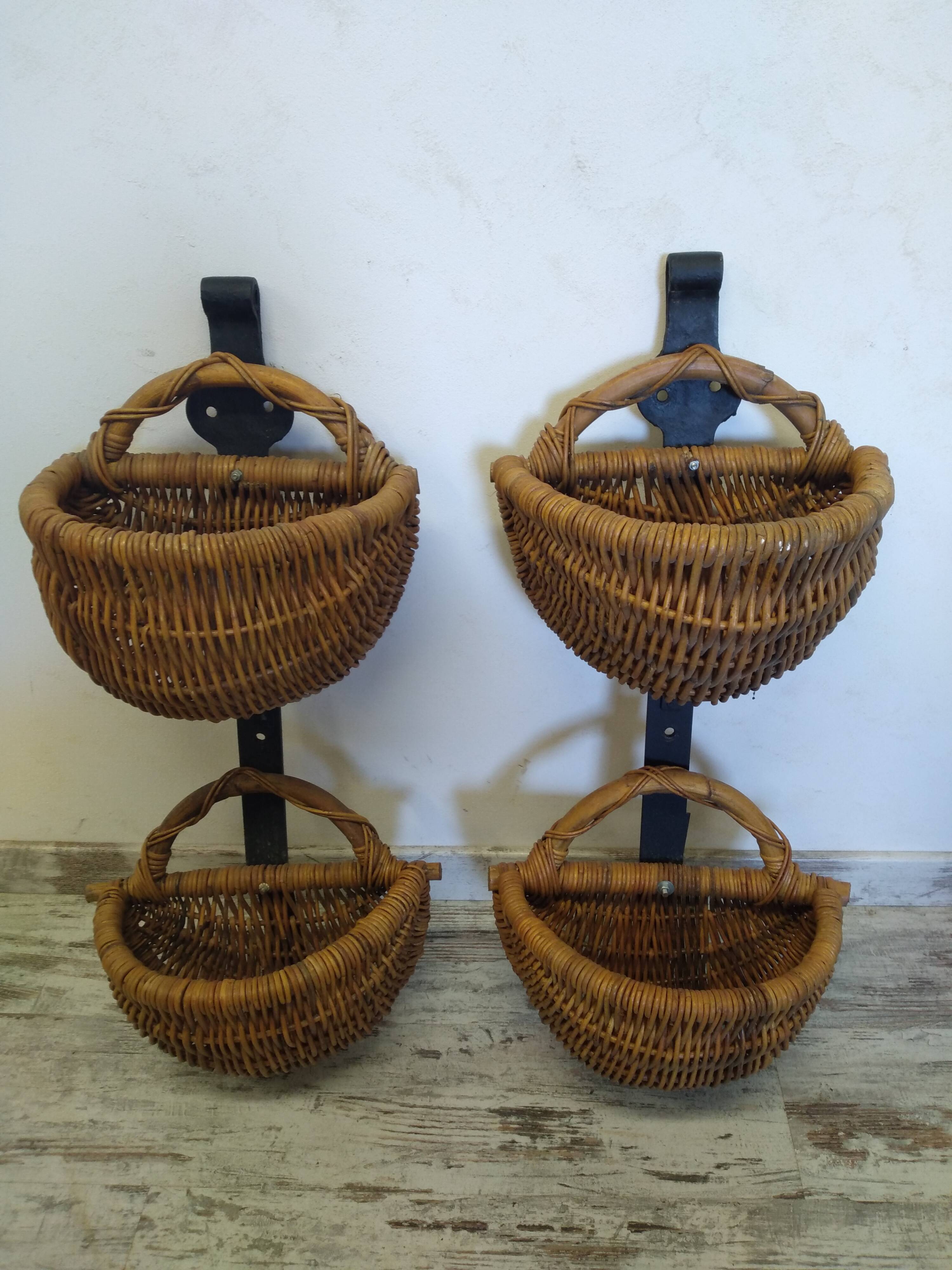Wicker and wrought iron wall basket