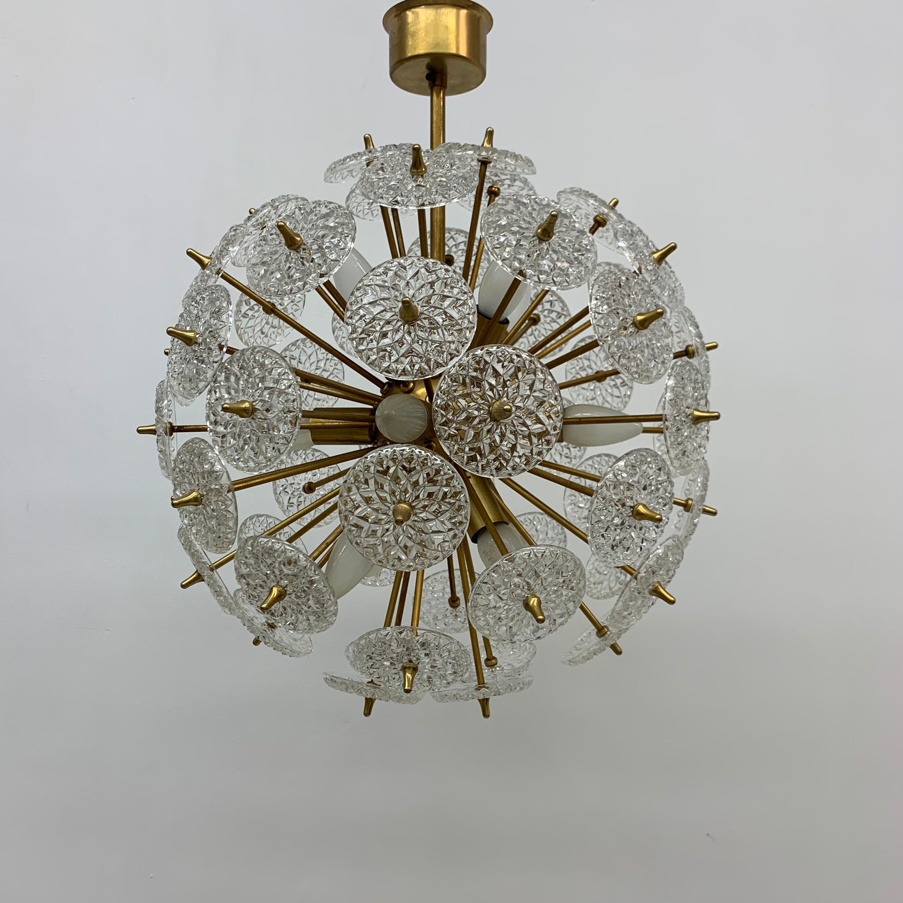 Val Saint Lambert crystal sputnik gold chandelier , 1960’s