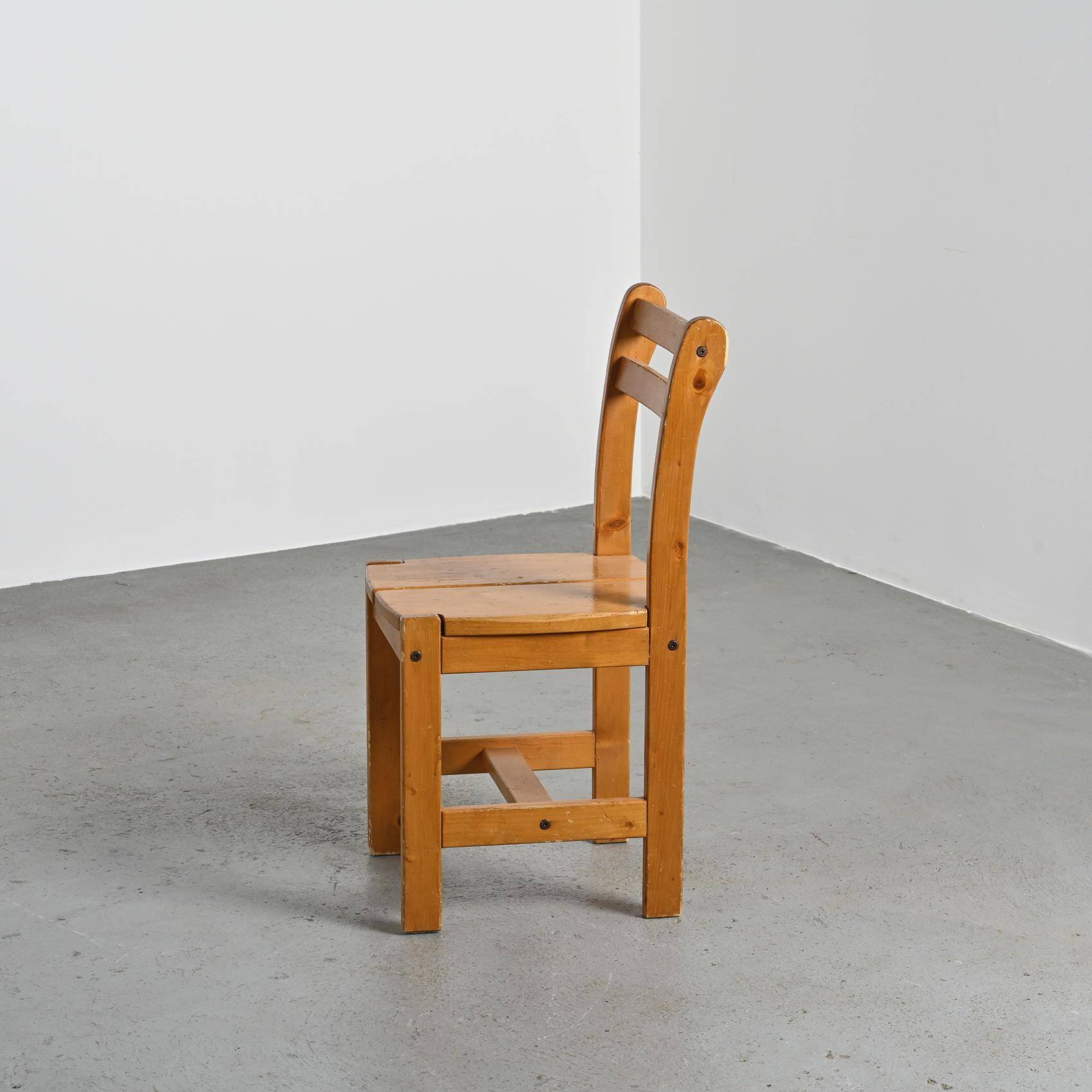 Set of 4 solid pine chairs, France circa 1970