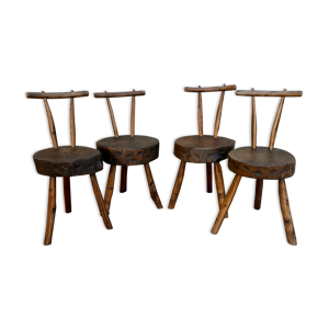 Suite de 4 chaises tripodes, assises