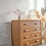 Vintage rattan chest of drawers from the 1970s.