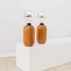Pair of XXL Domus table lamps in marron wood with chrome globe bulbs