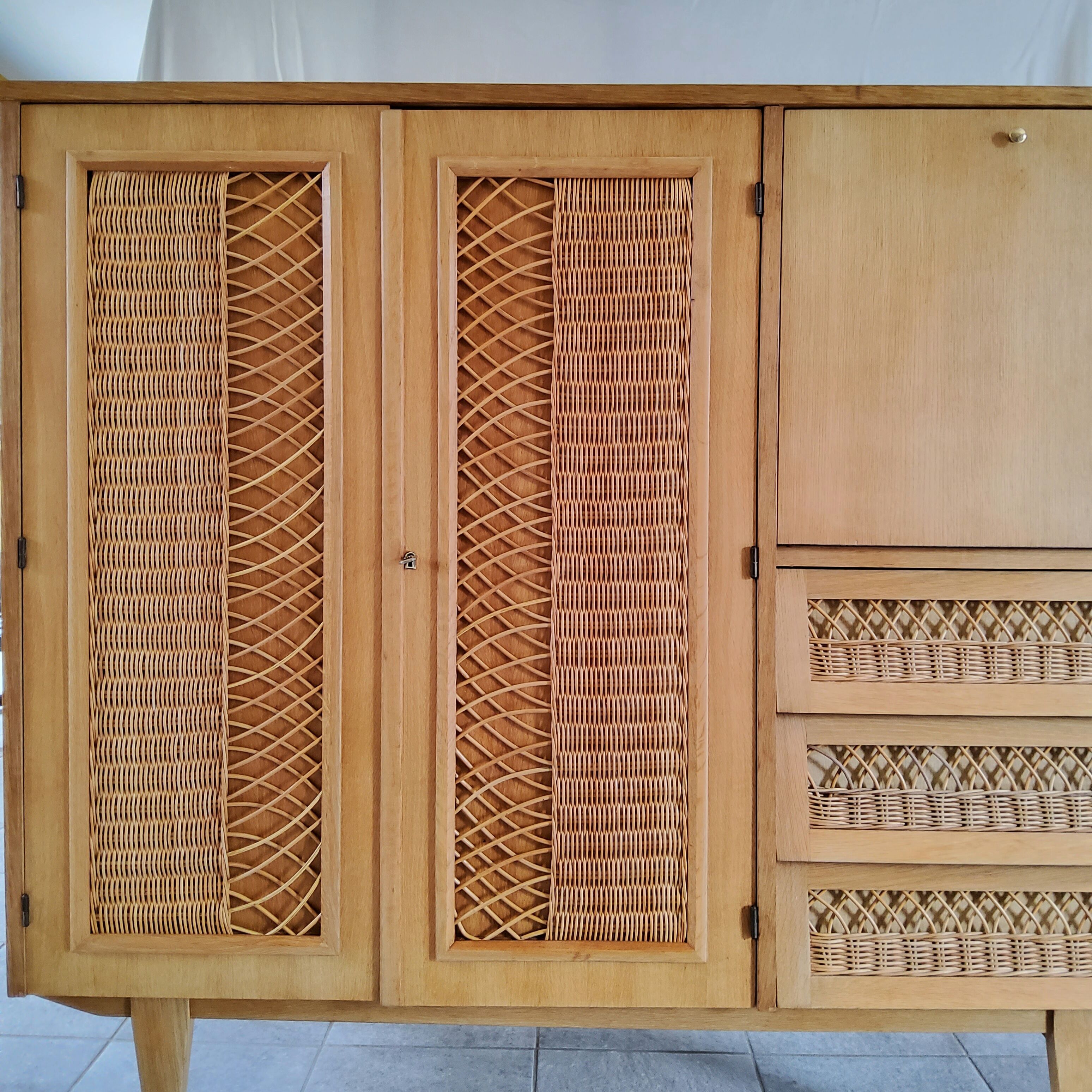 Wood and rattan cabinet