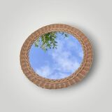 Ancien miroir rond en osier tressé – 40 cm - années 70