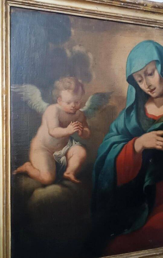 huile sur toile ancienne représentant la Vierge en deuil - époque baroque