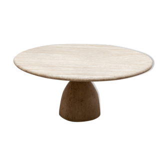 Round solid travertine pedestal coffee table by Peter Draenert, 1970s