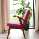 Vintage armchair in natural wool, magenta and red, 1970s