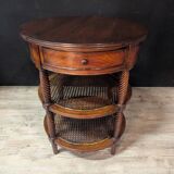 Pair of oval mahogany side tables with caned shelves – 19th century