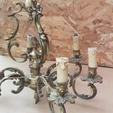 Ancien lustre 6 lumières bronze doré massif xixeme vintage