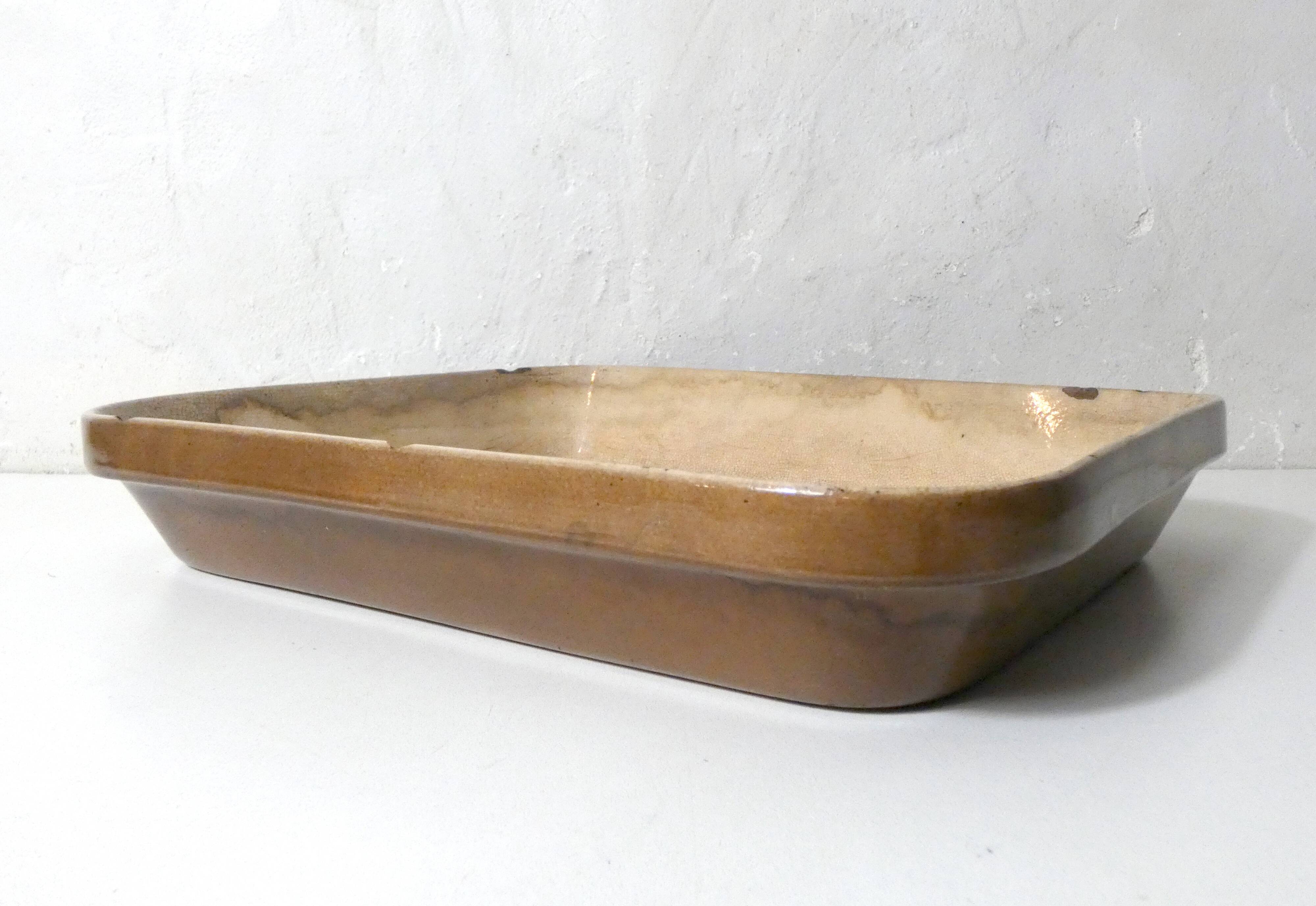 large old vintage Emile Henry glazed stoneware oven dish
