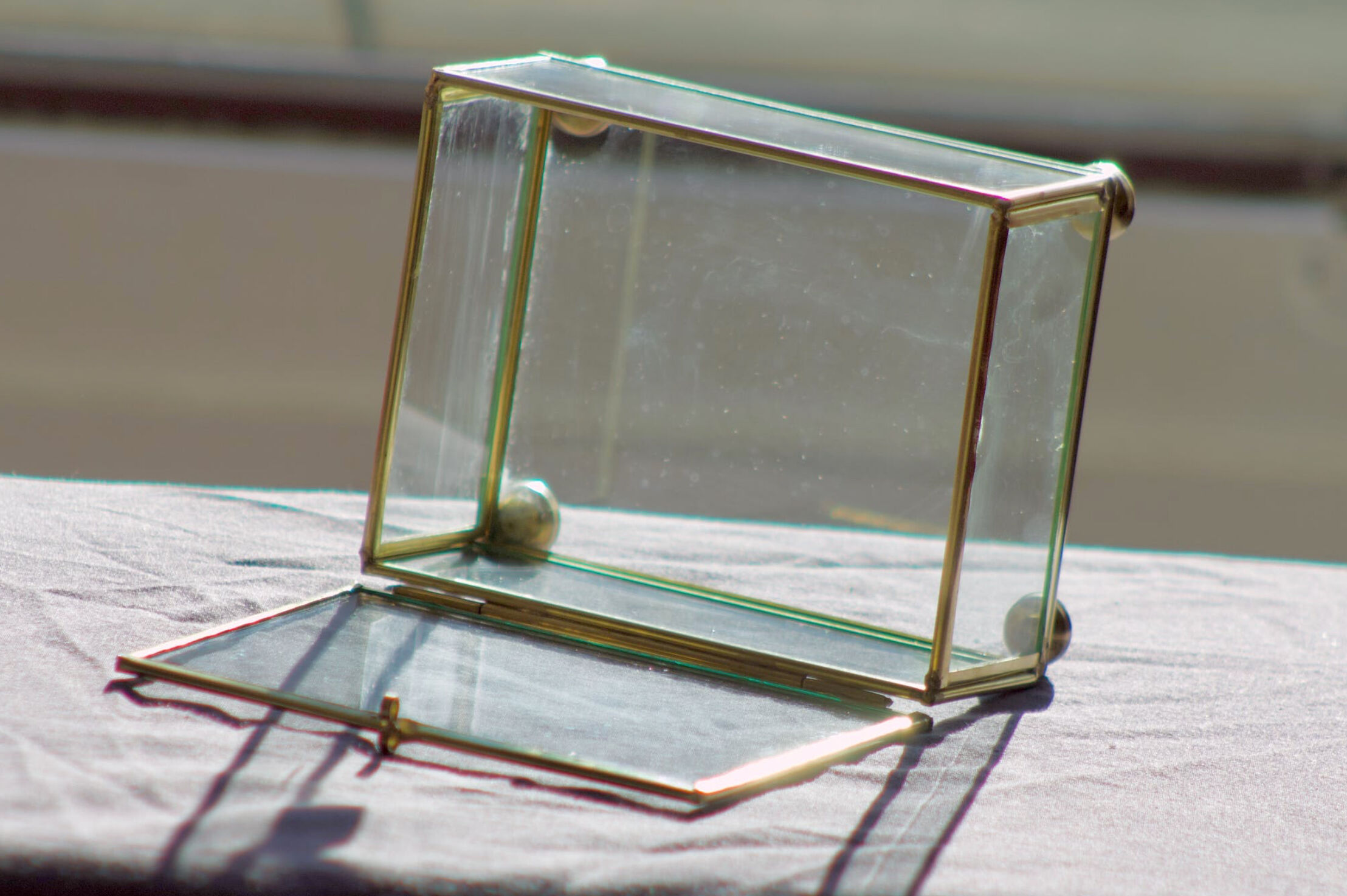 4 old glass, brass and mirror jewellery boxes